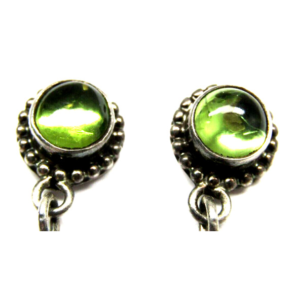 Sunwest Silver Co Sterling Navajo Amber Teardrop Earrings w/ Peridot Cabochon - Picture 2 of 4